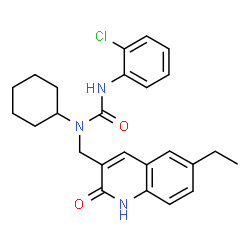 ChemSpider 2D Image | 3-(2-Chlorophenyl)-1-cyclohexyl-1-[(6-ethyl-2-oxo-1,2-dihydro-3-quinolinyl)methyl]urea | C25H28ClN3O2