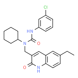 ChemSpider 2D Image | 3-(3-Chlorophenyl)-1-cyclohexyl-1-[(6-ethyl-2-oxo-1,2-dihydro-3-quinolinyl)methyl]urea | C25H28ClN3O2