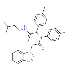 ChemSpider 2D Image | 2-(1H-Benzotriazol-1-yl)-N-(4-fluorophenyl)-N-{2-[(3-methylbutyl)amino]-1-(4-methylphenyl)-2-oxoethyl}acetamide | C28H30FN5O2