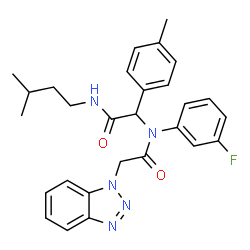 ChemSpider 2D Image | 2-(1H-Benzotriazol-1-yl)-N-(3-fluorophenyl)-N-{2-[(3-methylbutyl)amino]-1-(4-methylphenyl)-2-oxoethyl}acetamide | C28H30FN5O2