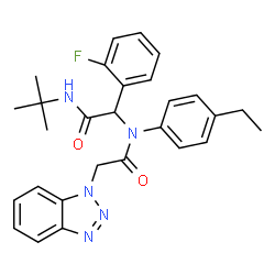 ChemSpider 2D Image | 2-(1H-Benzotriazol-1-yl)-N-(4-ethylphenyl)-N-{1-(2-fluorophenyl)-2-[(2-methyl-2-propanyl)amino]-2-oxoethyl}acetamide | C28H30FN5O2