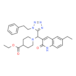 ChemSpider 2D Image | Ethyl 1-{(6-ethyl-2-oxo-1,2-dihydro-3-quinolinyl)[1-(2-phenylethyl)-1H-tetrazol-5-yl]methyl}-4-piperidinecarboxylate | C29H34N6O3
