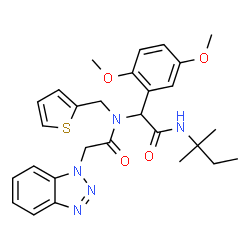 ChemSpider 2D Image | 2-(1H-Benzotriazol-1-yl)-N-{1-(2,5-dimethoxyphenyl)-2-[(2-methyl-2-butanyl)amino]-2-oxoethyl}-N-(2-thienylmethyl)acetamide | C28H33N5O4S