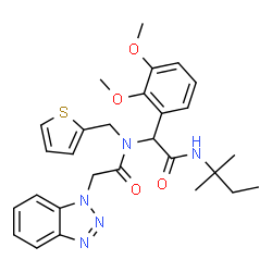 ChemSpider 2D Image | 2-(1H-Benzotriazol-1-yl)-N-{1-(2,3-dimethoxyphenyl)-2-[(2-methyl-2-butanyl)amino]-2-oxoethyl}-N-(2-thienylmethyl)acetamide | C28H33N5O4S