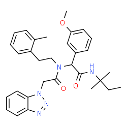 ChemSpider 2D Image | 2-(1H-Benzotriazol-1-yl)-N-{1-(3-methoxyphenyl)-2-[(2-methyl-2-butanyl)amino]-2-oxoethyl}-N-[2-(2-methylphenyl)ethyl]acetamide | C31H37N5O3