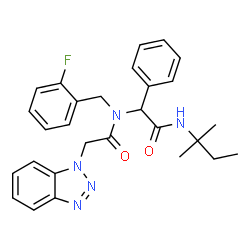 ChemSpider 2D Image | 2-(1H-Benzotriazol-1-yl)-N-(2-fluorobenzyl)-N-{2-[(2-methyl-2-butanyl)amino]-2-oxo-1-phenylethyl}acetamide | C28H30FN5O2