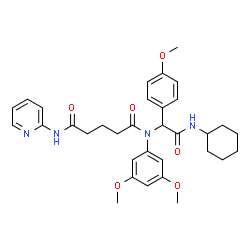 ChemSpider 2D Image | N-[2-(Cyclohexylamino)-1-(4-methoxyphenyl)-2-oxoethyl]-N-(3,5-dimethoxyphenyl)-N'-(2-pyridinyl)pentanediamide | C33H40N4O6