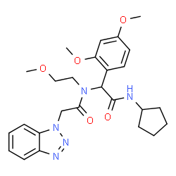ChemSpider 2D Image | 2-(1H-Benzotriazol-1-yl)-N-[2-(cyclopentylamino)-1-(2,4-dimethoxyphenyl)-2-oxoethyl]-N-(2-methoxyethyl)acetamide | C26H33N5O5