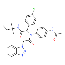 ChemSpider 2D Image | N-(4-Acetamidophenyl)-2-(1H-benzotriazol-1-yl)-N-{1-(4-chlorophenyl)-2-[(2-methyl-2-butanyl)amino]-2-oxoethyl}acetamide | C29H31ClN6O3