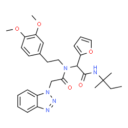 ChemSpider 2D Image | 2-(1H-Benzotriazol-1-yl)-N-[2-(3,4-dimethoxyphenyl)ethyl]-N-{1-(2-furyl)-2-[(2-methyl-2-butanyl)amino]-2-oxoethyl}acetamide | C29H35N5O5
