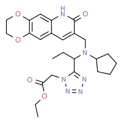 ChemSpider 2D Image | Ethyl [5-(1-{cyclopentyl[(7-oxo-2,3,6,7-tetrahydro[1,4]dioxino[2,3-g]quinolin-8-yl)methyl]amino}propyl)-1H-tetrazol-1-yl]acetate | C25H32N6O5