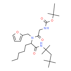 ChemSpider 2D Image | 2-Methyl-2-propanyl {2-[(2-furylmethyl){1-oxo-1-[(2,4,4-trimethyl-2-pentanyl)amino]-2-heptanyl}amino]-2-oxoethyl}carbamate | C27H47N3O5