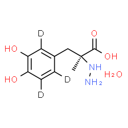 ChemSpider 2D Image | (2S)-3-[3,4-Dihydroxy(~2~H_3_)phenyl]-2-hydrazino-2-methylpropanoic acid hydrate (1:1) | C10H13D3N2O5