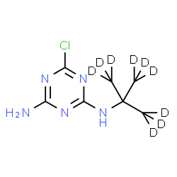 ChemSpider 2D Image | 6-Chloro-N-[2-(~2~H_3_)methyl(~2~H_6_)-2-propanyl]-1,3,5-triazine-2,4-diamine | C7H3D9ClN5