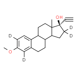 ChemSpider 2D Image | (8xi,9xi,13xi,14xi,17alpha)-3-Methoxy(2,4,16,16-~2~H_4_)-19-norpregna-1(10),2,4-trien-20-yn-17-ol | C21H22D4O2