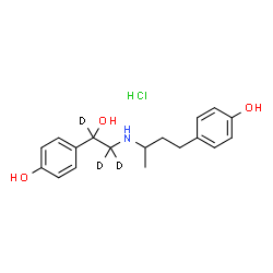 ChemSpider 2D Image | 4-[1-Hydroxy-2-{[4-(4-hydroxyphenyl)-2-butanyl]amino}(~2~H_3_)ethyl]phenol hydrochloride (1:1) | C18H21D3ClNO3