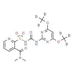 ChemSpider 2D Image | 2-[({4,6-Bis[(~2~H_3_)methyloxy]-2-pyrimidinyl}carbamoyl)sulfamoyl]-N,N-dimethylnicotinamide | C15H12D6N6O6S