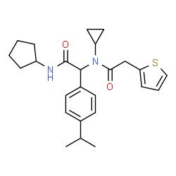 ChemSpider 2D Image | N-[2-(Cyclopentylamino)-1-(4-isopropylphenyl)-2-oxoethyl]-N-cyclopropyl-2-(2-thienyl)acetamide | C25H32N2O2S