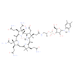 ChemSpider 2D Image | cyano-[(1R,2S,3S,4Z,7S,8S,9Z,13S,14Z,17R,18R,19R)-2,7,18-tris(2-amino-2-oxo-ethyl)-3,8,13-tris(3-amino-3-oxo-propyl)-17-[3-[[(2R)-2-[[(2R,3S,4R,5S)-5-(5,6-dimethylbenzimidazol-1-yl)-4-hydroxy-2-(hydroxymethyl)tetrahydrofuran-3-yl]oxy-oxido-phosphoryl]oxypropyl]amino]-3-oxo-propyl]-1,2,5,7,12,12,15,17-octamethyl-8,13,18,19-tetrahydro-3H-corrin-21-yl]cobalt(1+) | C63H88CoN14O14P