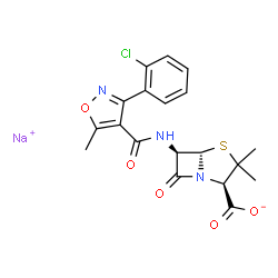 ChemSpider 2D Image | Sodium (2R,5S,6R)-6-({[3-(2-chlorophenyl)-5-methyl-1,2-oxazol-4-yl]carbonyl}amino)-3,3-dimethyl-7-oxo-4-thia-1-azabicyclo[3.2.0]heptane-2-carboxylate | C19H17ClN3NaO5S