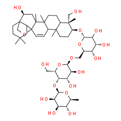ChemSpider 2D Image | (3beta,16beta)-16,23-Dihydroxy-13,28-epoxyolean-11-en-3-yl 6-deoxy-beta-L-mannopyranosyl-(1->4)-alpha-L-galactopyranosyl-(1->6)-(2xi)-alpha-D-ribo-hexopyranoside | C48H78O18