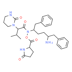 ChemSpider 2D Image | N-(5-Amino-1,6-diphenyl-2-hexanyl)-3-methyl-N-{[(5-oxo-2-pyrrolidinyl)carbonyl]oxy}-2-(2-oxotetrahydro-1(2H)-pyrimidinyl)butanamide | C32H43N5O5