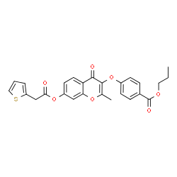 ChemSpider 2D Image | Propyl 4-({2-methyl-4-oxo-7-[2-(2-thienyl)acetoxy]-4H-chromen-3-yl}oxy)benzoate | C26H22O7S