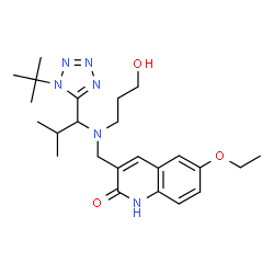 ChemSpider 2D Image | 6-Ethoxy-3-{[(3-hydroxypropyl){2-methyl-1-[1-(2-methyl-2-propanyl)-1H-tetrazol-5-yl]propyl}amino]methyl}-2(1H)-quinolinone | C24H36N6O3