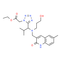 ChemSpider 2D Image | Ethyl [5-(1-{(3-hydroxypropyl)[(6-methyl-2-oxo-1,2-dihydro-3-quinolinyl)methyl]amino}-2-methylpropyl)-1H-tetrazol-1-yl]acetate | C23H32N6O4