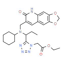 ChemSpider 2D Image | Ethyl [5-(1-{cyclohexyl[(6-oxo-5,6-dihydro[1,3]dioxolo[4,5-g]quinolin-7-yl)methyl]amino}propyl)-1H-tetrazol-1-yl]acetate | C25H32N6O5