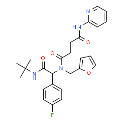 ChemSpider 2D Image | N-{1-(4-Fluorophenyl)-2-[(2-methyl-2-propanyl)amino]-2-oxoethyl}-N-(2-furylmethyl)-N'-(2-pyridinyl)succinamide | C26H29FN4O4