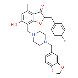 ChemSpider 2D Image | (2Z)-7-{[4-(1,3-Benzodioxol-5-ylmethyl)-1-piperazinyl]methyl}-2-(4-fluorobenzylidene)-6-hydroxy-4-methyl-1-benzofuran-3(2H)-one | C29H27FN2O5