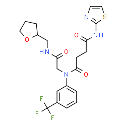 ChemSpider 2D Image | N-{2-Oxo-2-[(tetrahydro-2-furanylmethyl)amino]ethyl}-N'-(1,3-thiazol-2-yl)-N-[3-(trifluoromethyl)phenyl]succinamide | C21H23F3N4O4S