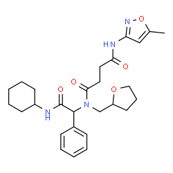 ChemSpider 2D Image | N-[2-(Cyclohexylamino)-2-oxo-1-phenylethyl]-N'-(5-methyl-1,2-oxazol-3-yl)-N-(tetrahydro-2-furanylmethyl)succinamide | C27H36N4O5