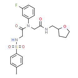 ChemSpider 2D Image | N-[(4-Methylphenyl)sulfonyl]glycyl-N~2~-(3-fluorophenyl)-N-(tetrahydro-2-furanylmethyl)glycinamide | C22H26FN3O5S