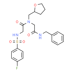 ChemSpider 2D Image | N-[(4-Fluorophenyl)sulfonyl]glycyl-N-benzyl-N~2~-(tetrahydro-2-furanylmethyl)glycinamide | C22H26FN3O5S