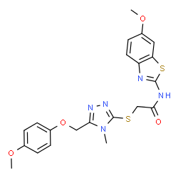 ChemSpider 2D Image | N-(6-Methoxy-1,3-benzothiazol-2-yl)-2-({5-[(4-methoxyphenoxy)methyl]-4-methyl-4H-1,2,4-triazol-3-yl}sulfanyl)acetamide | C21H21N5O4S2