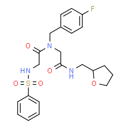 ChemSpider 2D Image | N-(Phenylsulfonyl)glycyl-N~2~-(4-fluorobenzyl)-N-(tetrahydro-2-furanylmethyl)glycinamide | C22H26FN3O5S