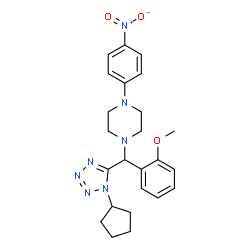 ChemSpider 2D Image | 1-[(1-Cyclopentyl-1H-tetrazol-5-yl)(2-methoxyphenyl)methyl]-4-(4-nitrophenyl)piperazine | C24H29N7O3