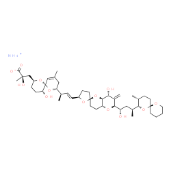 ChemSpider 2D Image | Ammonium (2R)-2-hydroxy-3-[(2S,5R,6R,8R)-5-hydroxy-8-{(2R,3E)-4-[(2S,4a'R,5R,6'S,8'R,8a'S)-8'-hydroxy-6'-{(1S,3S)-1-hydroxy-3-[(2S,3R,6S)-3-methyl-1,7-dioxaspiro[5.5]undec-2-yl]butyl}-7'-methyleneoctahydro-3H,3'H-spiro[furan-2,2'-pyrano[3,2-b]pyran]-5-yl]but-3-en-2-yl}-10-methyl-1,7-dioxaspiro[5.5]undec-10-en-2-yl]-2-methylpropanoate | C44H71NO13