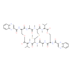 ChemSpider 2D Image | N,N'-[(4S,7R,11S,17S,20R,24S)-11,24-Diisopropyl-2,4,12,15,17,25-hexamethyl-27-(methylsulfanyl)-3,6,10,13,16,19,23,26-octaoxo-9,22-dioxa-28-thia-2,5,12,15,18,25-hexaazabicyclo[12.12.3]nonacosane-7,20-diyl]diquinoxaline-2-carboxamide | C51H64N12O12S2