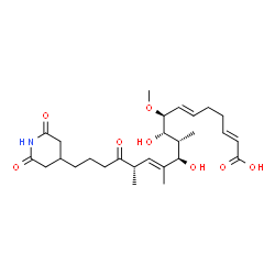 ChemSpider 2D Image | (2E,6E,8S,9S,10R,11R,12E,14S)-18-(2,6-Dioxo-4-piperidinyl)-9,11-dihydroxy-8-methoxy-10,12,14-trimethyl-15-oxo-2,6,12-octadecatrienoic acid | C27H41NO8