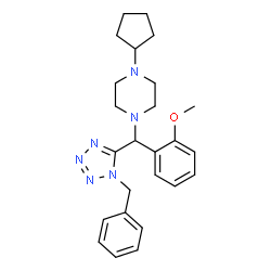 ChemSpider 2D Image | 1-[(1-Benzyl-1H-tetrazol-5-yl)(2-methoxyphenyl)methyl]-4-cyclopentylpiperazine | C25H32N6O