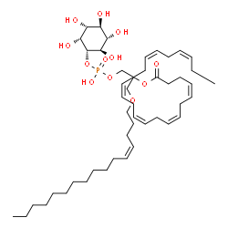 ChemSpider 2D Image | 1-[(4Z)-4-Hexadecen-1-yloxy]-3-[(hydroxy{[(1S,2R,3R,4S,5S,6R)-2,3,4,5,6-pentahydroxycyclohexyl]oxy}phosphoryl)oxy]-2-propanyl (4Z,7Z,10Z,13Z,16Z,19Z)-4,7,10,13,16,19-docosahexaenoate | C47H79O12P