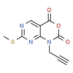 ChemSpider 2D Image | 7-(Methylsulfanyl)-1-(2-propyn-1-yl)-2H-pyrimido[4,5-d][1,3]oxazine-2,4(1H)-dione | C10H7N3O3S