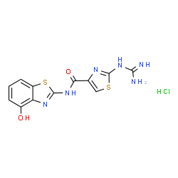 ChemSpider 2D Image | 2-Carbamimidamido-N-(4-hydroxy-1,3-benzothiazol-2-yl)-1,3-thiazole-4-carboxamide hydrochloride (1:1) | C12H11ClN6O2S2