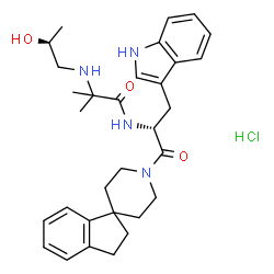 ChemSpider 2D Image | 1'-{N-[(2S)-2-Hydroxypropyl]-2-methylalanyl-D-tryptophyl}-2,3-dihydrospiro[indene-1,4'-piperidine] hydrochloride (1:1) | C31H41ClN4O3