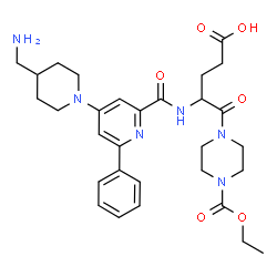 ChemSpider 2D Image | 4-[({4-[4-(Aminomethyl)-1-piperidinyl]-6-phenyl-2-pyridinyl}carbonyl)amino]-5-[4-(ethoxycarbonyl)-1-piperazinyl]-5-oxopentanoic acid | C30H40N6O6