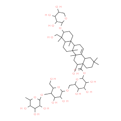 ChemSpider 2D Image | 6-Deoxyhexopyranosyl-(1->4)hexopyranosyl-(1->6)-1-O-[16,23-dihydroxy-28-oxo-3-(pentopyranosyloxy)olean-12-en-28-yl]hexopyranose | C53H86O23