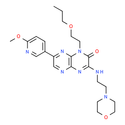 ChemSpider 2D Image | 7-(6-Methoxy-3-pyridinyl)-3-{[2-(4-morpholinyl)ethyl]amino}-1-(2-propoxyethyl)pyrazino[2,3-b]pyrazin-2(1H)-one | C23H31N7O4